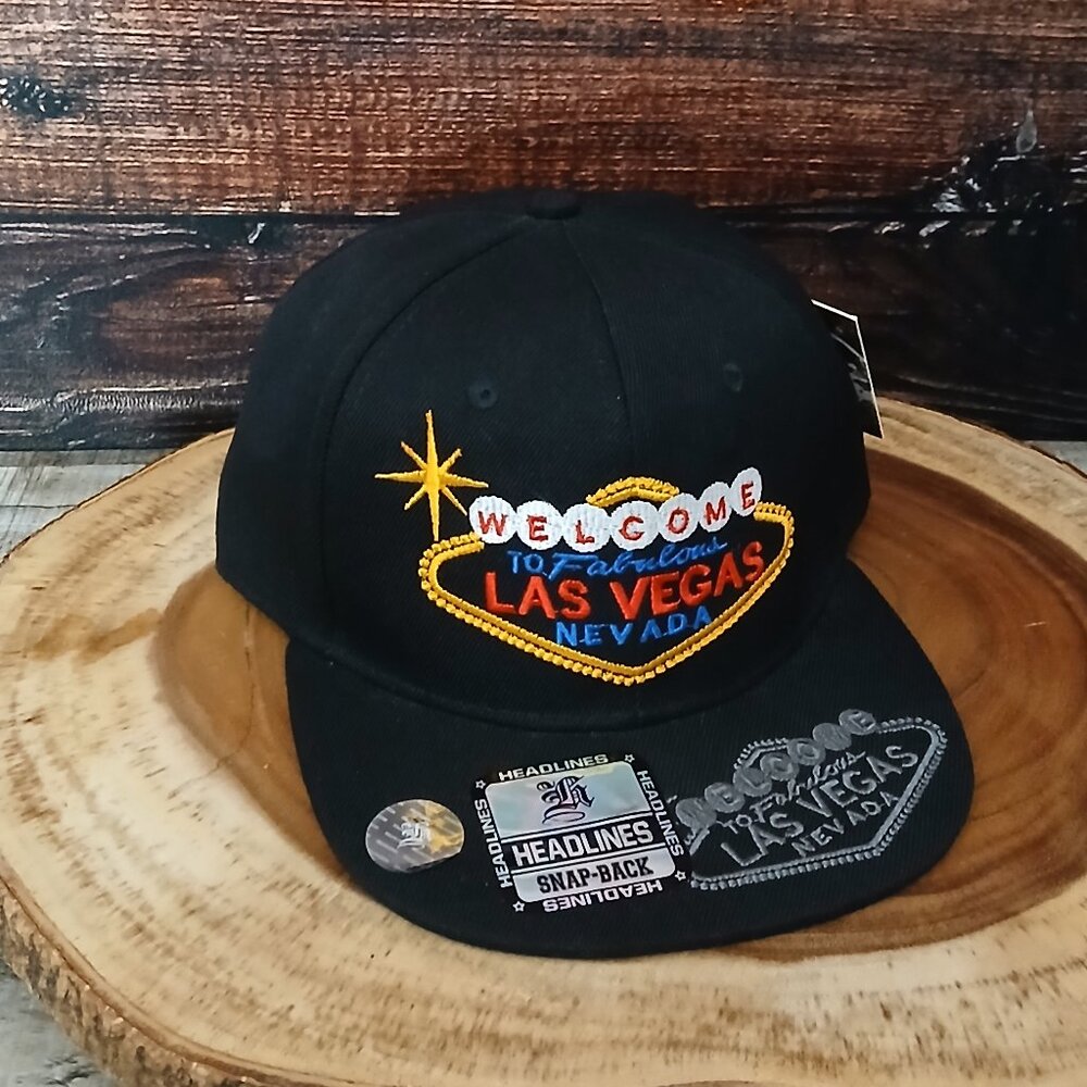 NWT Headlines Trucker Cap Hat Welcome to Las Vegas Snap Back Black Adjustable